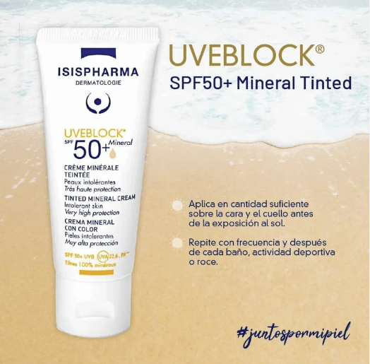 Bloqueador solar con color Uveblock SPF 50+ Mineral Cream Isispharma 40 ml